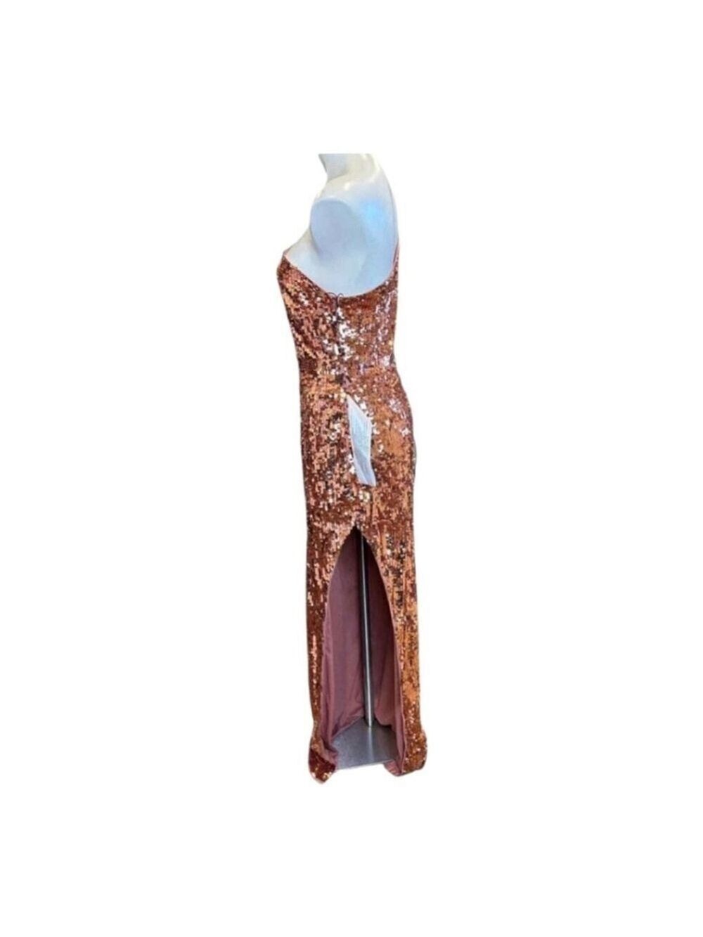 Mac Duggal Cognac Gold Sequin One-Shoulder Gown Size 8 - Picture 4 of 11